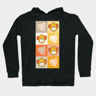 Monkeys and Monstera Leaves in checkers pattern Hoodie